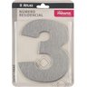 Número Residencial de Alumínio Escovado com Adesivo, 3 (três), Cor Prata, Linha Primafer, Atlas. - 2