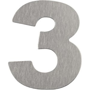 Número Residencial de Alumínio Escovado com Adesivo, 3 (três), Cor Prata, Linha Primafer, Atlas.