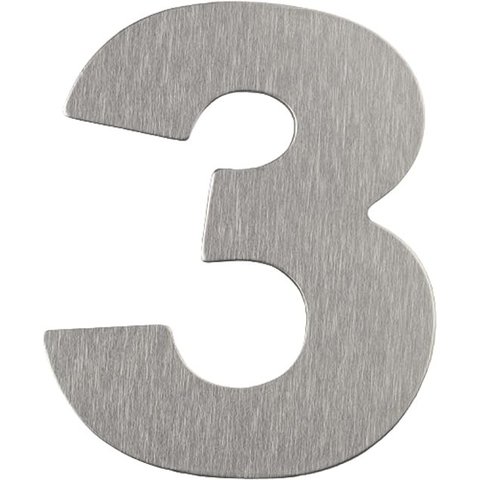 Número Residencial de Alumínio Escovado com Adesivo, 3 (três), Cor Prata, Linha Primafer, Atlas.