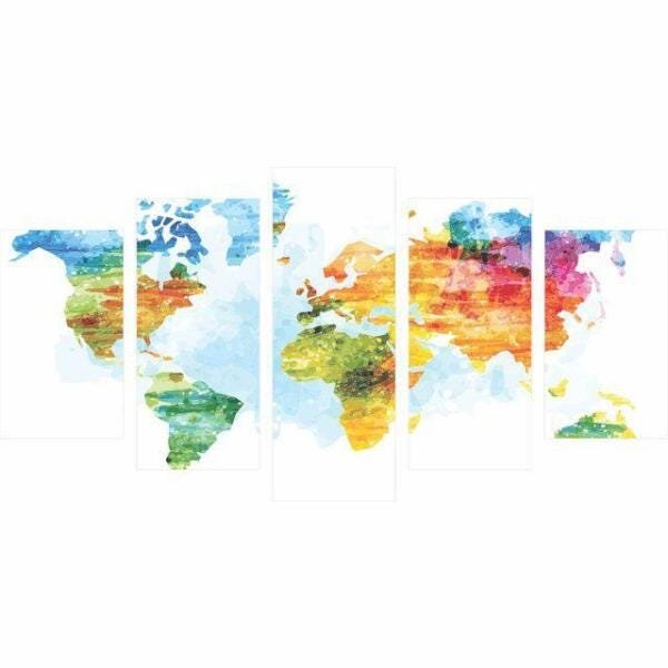 Quadro Mapa Mundi Colorido Conjunto 5 Peças 160X80 - 1