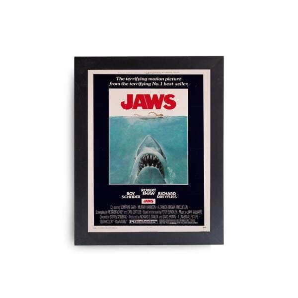 Quadro Jaws Cartaz Filme Moldura Preta - 1