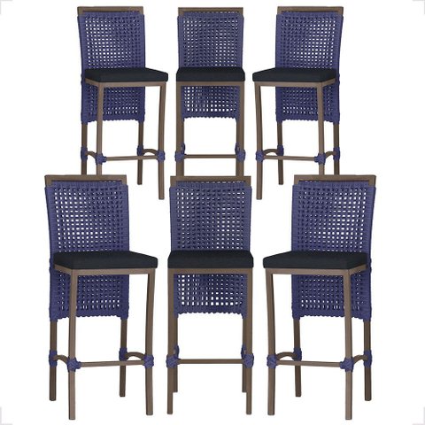 6 Banqueta em Alumínio Roma Marrom Corda Náutica Tecido 12