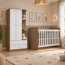 Ver imagem 1 de Jogo de Quarto Infantil Labirinto com Guarda Roupa e Berço Rústico/Branco - Móveis Henn