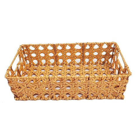 Cesto Caixa Decorativo Organizador Retangular Palhinha 29cm Bege Casa Quarto Cozinha