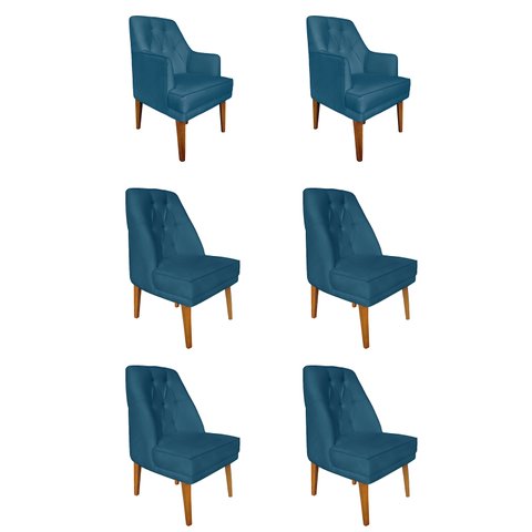 Kit 4 Cadeiras Paris + 2 Paris Retro Suede Azul Royal Dominic Decor