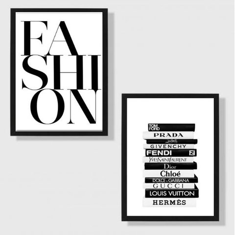 Kit 2 Quadros Decorativos Livros Fashion 24x18cm - com vidro:Madeira preta