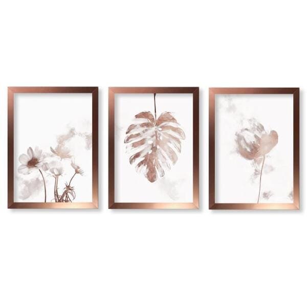 Kit 3 Quadros Decorativos Arte Floral Neutra - 1
