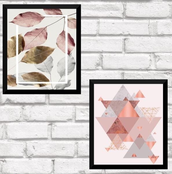Kit 2 Quadros Geométrico Frases Folhagem 25X30Cm Com Vidro - 1