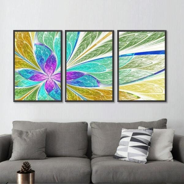 Conjunto Quadro decorativo Sala Abstrato Fractal Moderno - 2