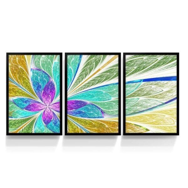 Conjunto Quadro decorativo Sala Abstrato Fractal Moderno - 1