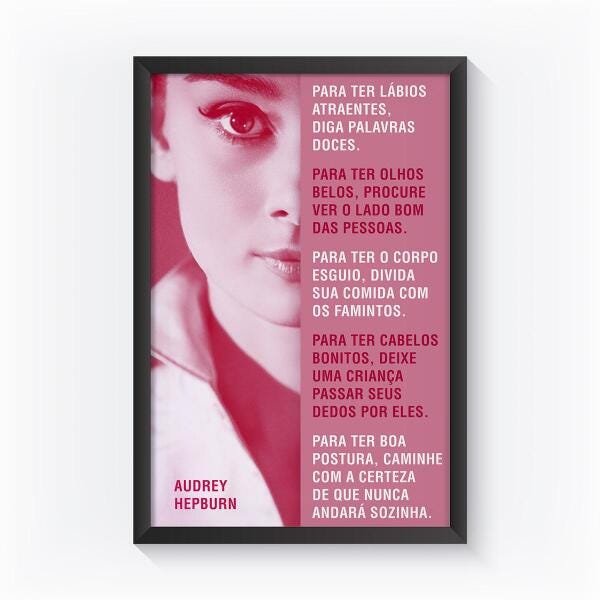 Quadro Audrey Hepburn Com Moldura Frase Para Sala Decorativo - 2