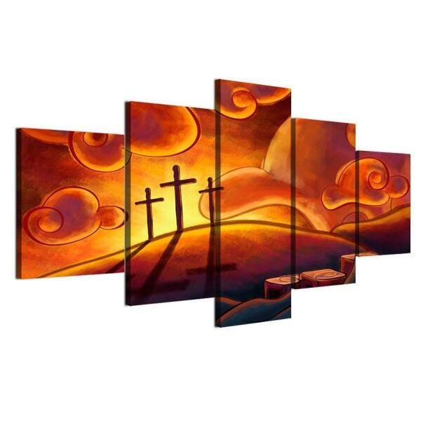 Quadros Decorativos Mosaico Para Sala Cruz Deserto Por Do Sol - 1