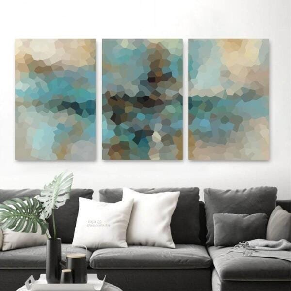 Quadro Vitral Abstrato Moderno Tom Turquesa Para Sala Quarto - 2