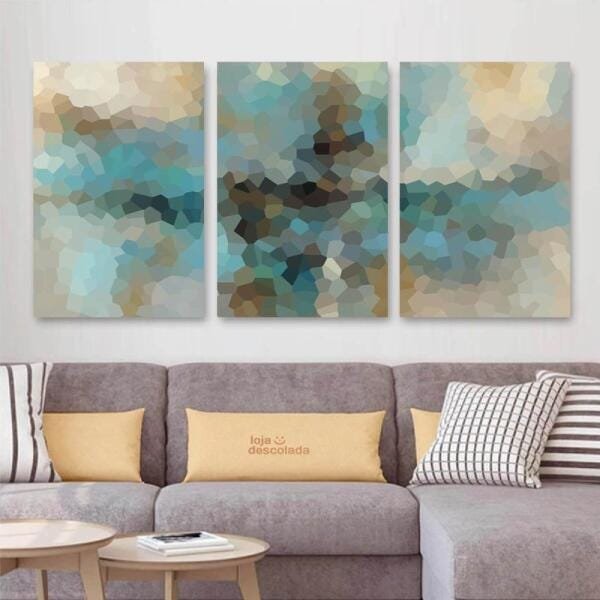 Quadro Vitral Abstrato Moderno Tom Turquesa Para Sala Quarto - 1