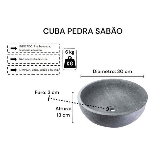 Cuba Bojo Pia Pedra Sabão 30 Cm São José - 2