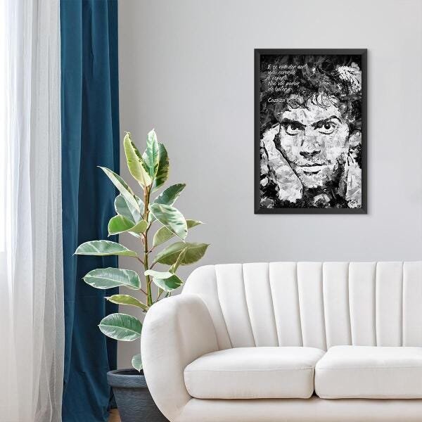 Quadro Cazuza Frase Para Sala Com Moldura Moderna P&B - 1