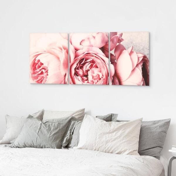 Quadro Peonias Rosas Decorativo 95X40 - 2