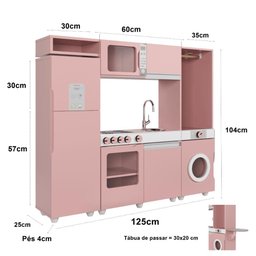 Cozinha Infantil Lali C/ Refrigerador, Fogão, Micro-ondas, Máq. Lavar/tabua Passar Rose - 12