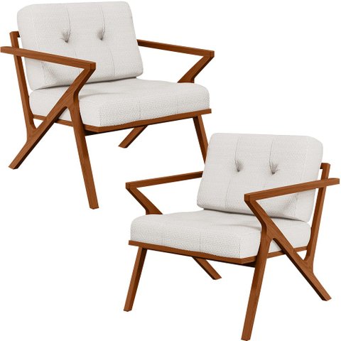 Kit 02 Poltronas Decorativas Com Cintas De Corano Laís B04 Bouclê Cru - Lyam Decor
