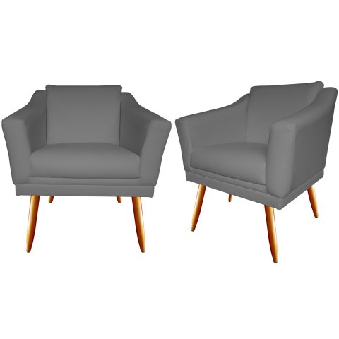 Kit 2 Poltronas Decorativa Agatha Suede Cinza Pés Madeira Ms Decor