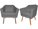Ver imagem 1 de Kit 2 Poltronas Decorativa Agatha Suede Cinza Pés Madeira Ms Decor