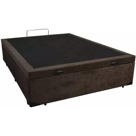 Cama Box Baú Casal Suede Marrom com Pistões a Gás