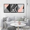 Kit 3 Quadros Geométrico Minimalista Preto E Rosa 45X60Cm - 3