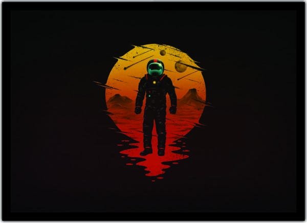 Quadro Decorativo Espaço Astronauta Lua Com Moldura Geek - 1