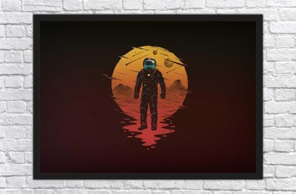 Quadro Decorativo Espaço Astronauta Lua Com Moldura Geek - 3