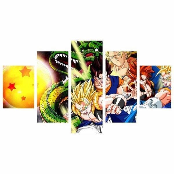 Quadro Decorativo Dragon Ball Z Goku 5 Peças 200X100 - 1