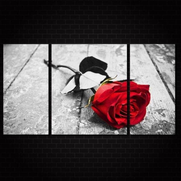 Quadro Decorativo Flor Rosa Vermelha 3 Peças - 2