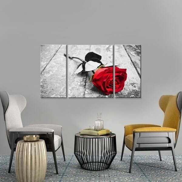 Quadro Decorativo Flor Rosa Vermelha 3 Peças - 4