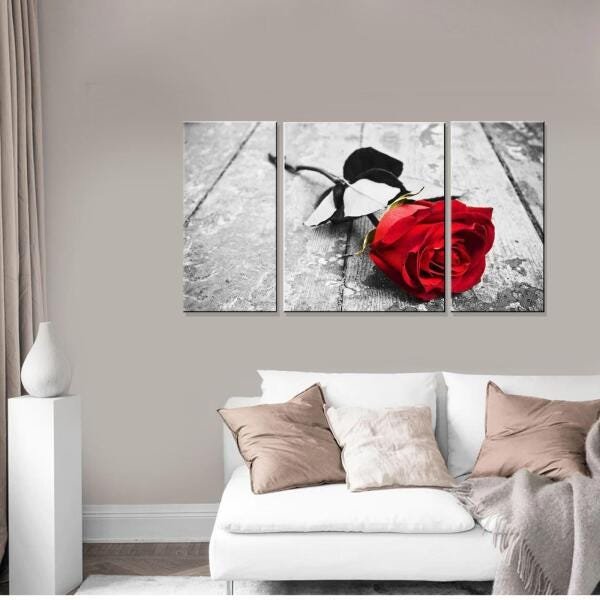 Quadro Decorativo Flor Rosa Vermelha 3 Peças - 3