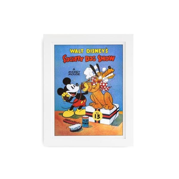 Quadro Mickey Banho Pluto Moldura Branca Wd - 1