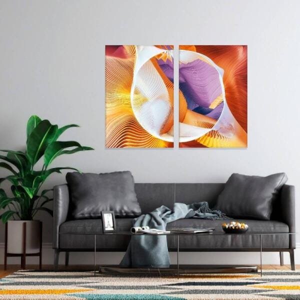 Quadro Decorativo Bola Abstrata Jogo 2 Peças em Tecido - 2