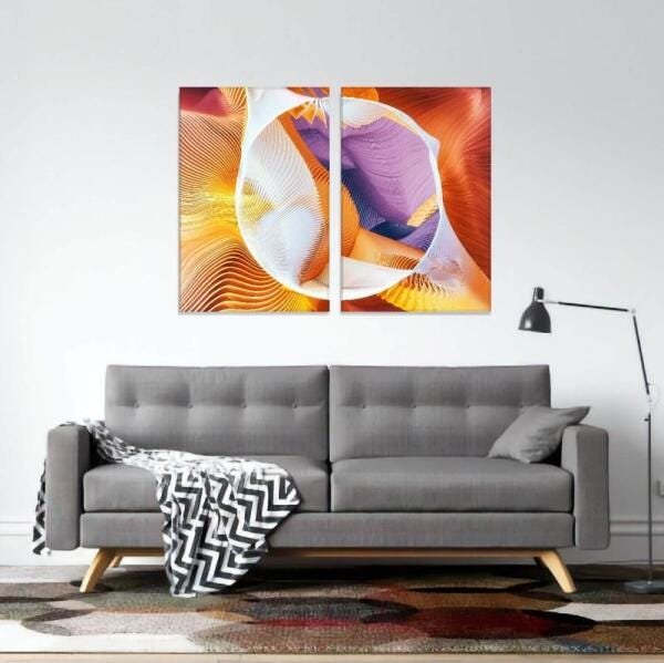 Quadro Decorativo Bola Abstrata Jogo 2 Peças em Tecido - 3