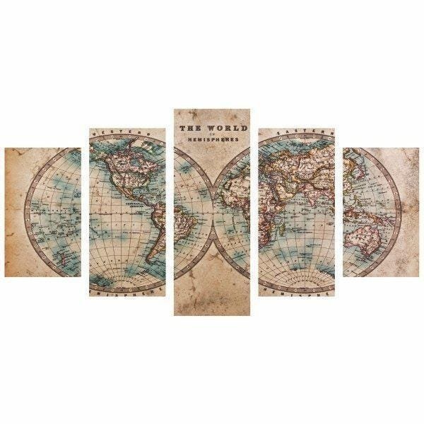 Quadro Mapa Mundi Envelhecido Decorativo 200X100 - 1