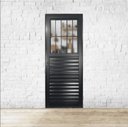 Ver imagem 1 de Porta de Giro Alumínio Preto Social c/Grade Veneziana 2V Maxx - 210x70 - Direita