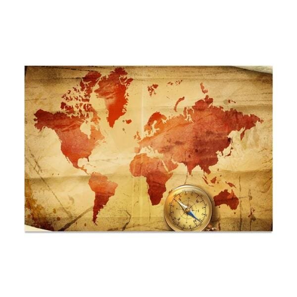 Quadro Vintage Mapa Mundi Decoração Interiores Em Tecido - 1