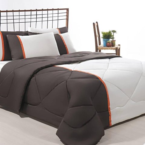 Enxoval Edredom + Jogo de Cama King Aconchego Premium 06 Peças - Marrom- Palha