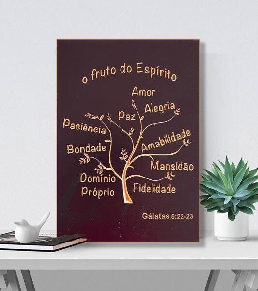 Quadro Fruto Espírito Gálatas Biblia Salmo- Entalhado Madeira - 3