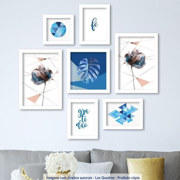 Kit 7 Quadros Decorativos Arte Moderna Floral Azul - 2