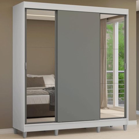 Guarda-Roupa Casal com Pés 3 Portas de Correr com Espelhos Reno Madesa