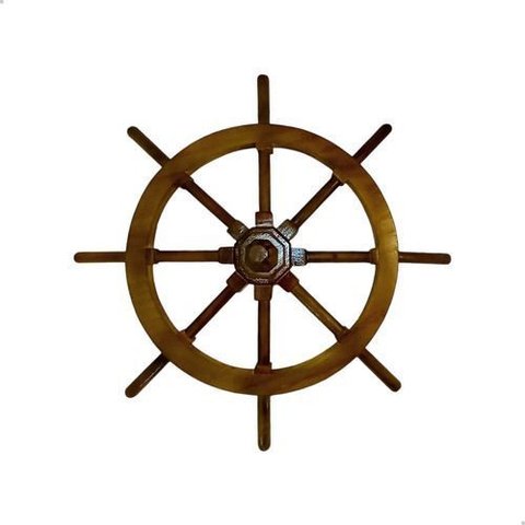 Timão Decorativo em Madeira para Parede - Roda Náutica Md:Liso/Marrom
