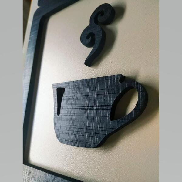 Kit 2 Quadros De Cozinha 21Cm Xícara E Bule: Preto E Bege - 3