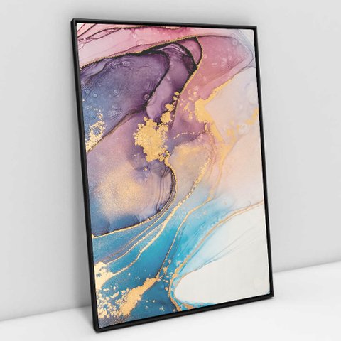Quadro Decorativo em Canvas Abstrato Aquarela Moderno TaColado Moldura Flutuante 4,5cm Preta 60 x 40