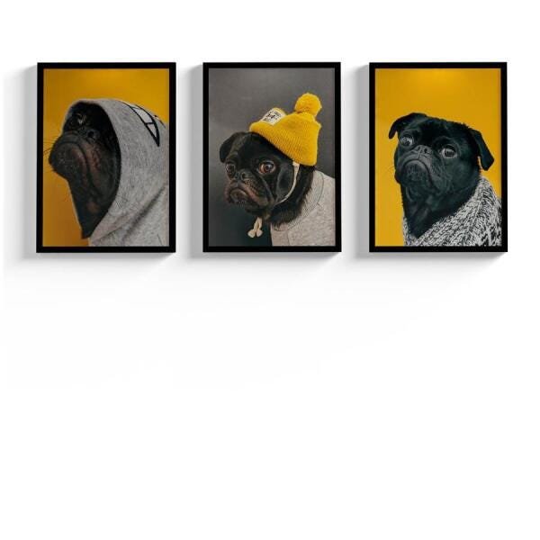 Trio Quadros Decorativos Cachorro Pug Bulldog Frances - 2