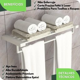 Toalheiro Hotel de Parede Porta Toalha Duplo Branco Master - 3