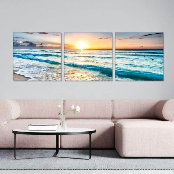 Quadro Mar Praia e Sol Conjunto 3 Peças 180x60 Para Sala - 3