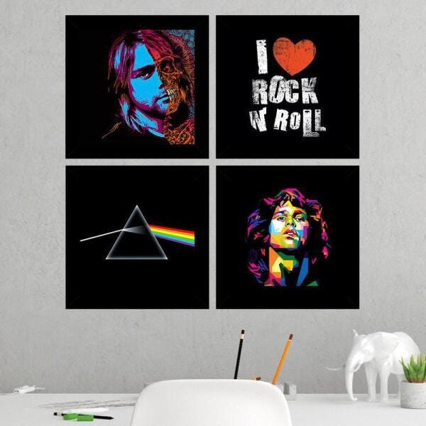 Quadros Decorativos 4 Quadros 19X19Cm I Love Rock N'Roll - 1